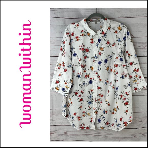 Woman Within Tops - Woman Within Printed Three-Quarter Sleeve Shirt